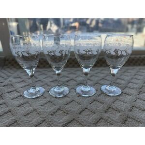 4 - LIBBEY‎ Frosted Christmas Holly Berry & Holly Leaf WINE GLASSES